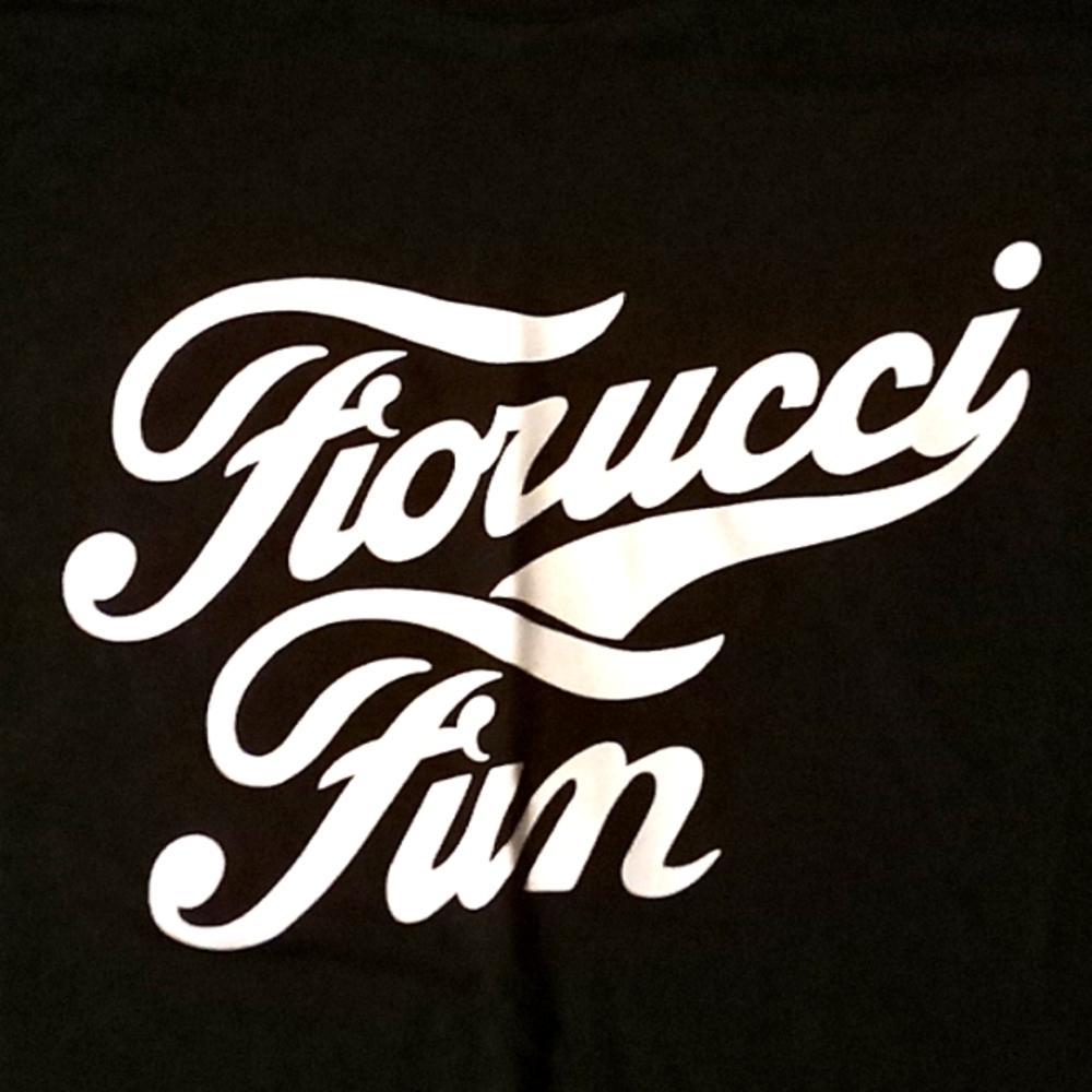 Women's /men's T-shirt Black Large Fiorucci white imprint lettering & tag NWOT